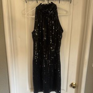 Black Sequin Halter Sheath Dress